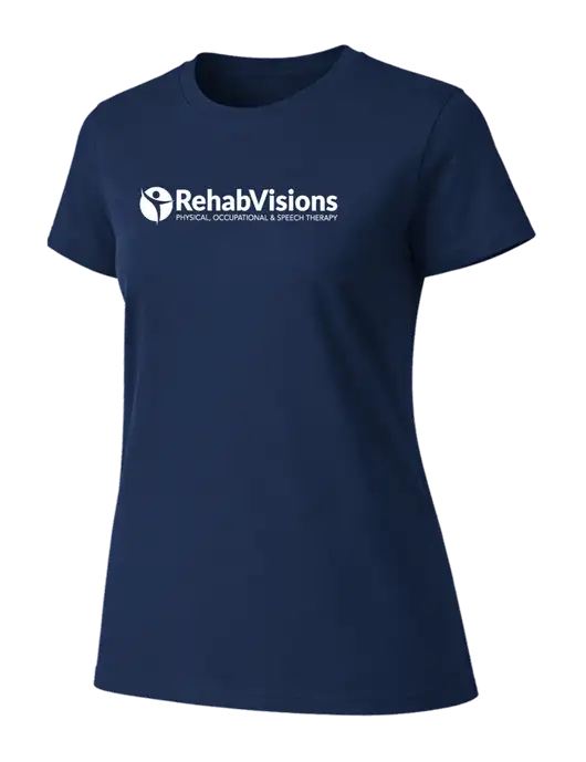 Womens Ring Spun Navy 4.5 oz T-Shirt w/RehabVisions POST Logo