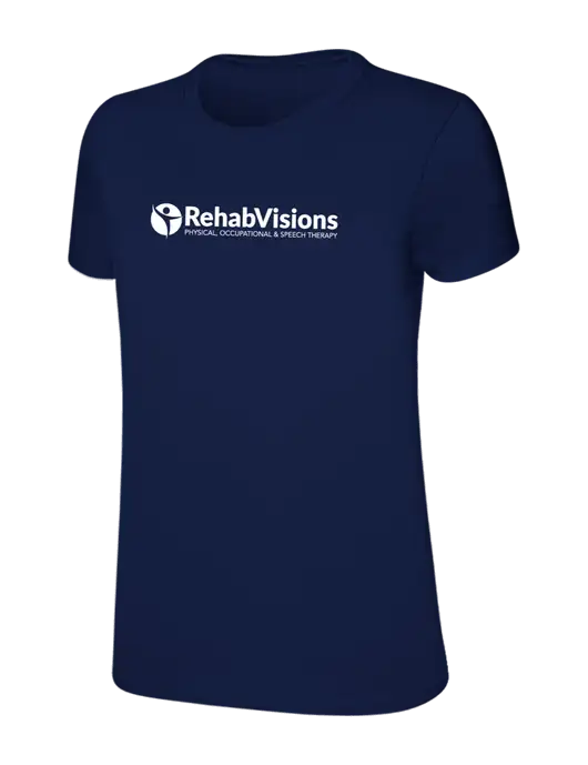 Womens Ring Spun Navy 4.5 oz T-Shirt w/RehabVisions POST Logo
