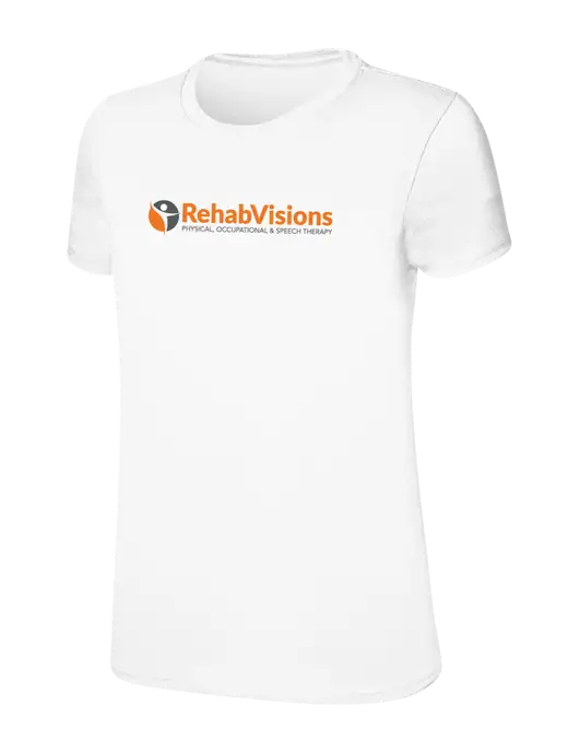 Womens Ring Spun White 4.5 oz T-Shirt w/RehabVisions POST Logo