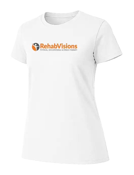 Womens Ring Spun White 4.5 oz T-Shirt w/RehabVisions POST Logo