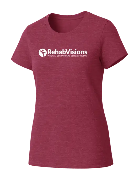 Womens Seriously Soft Heathered Cardinal T-Shirt w/RehabVisions POST Logo