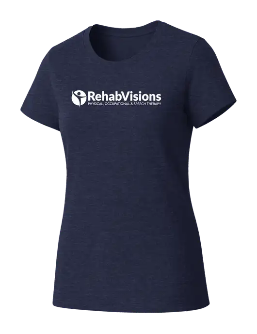 Womens Seriously Soft Heathered Navy T-Shirt w/RehabVisions POST Logo